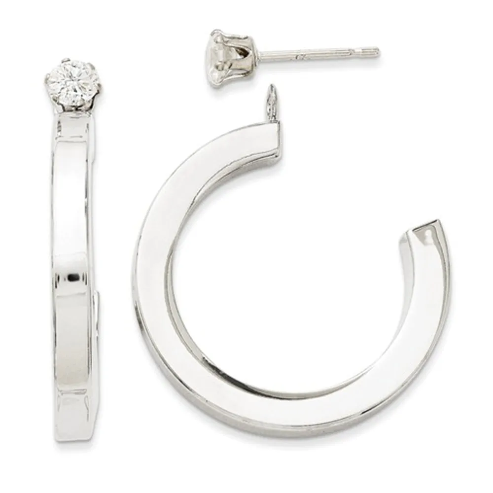14k White Gold Cubic Zirconia Stud Hoop Earring Jackets Set