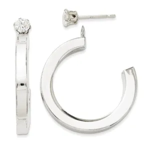 14k White Gold Cubic Zirconia Stud Hoop Earring Jackets Set