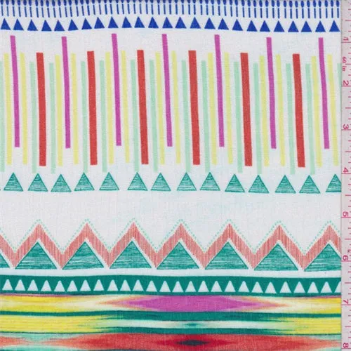 2 1/2 YD PC-White Multi Aztec Rayon Crepe Fabric