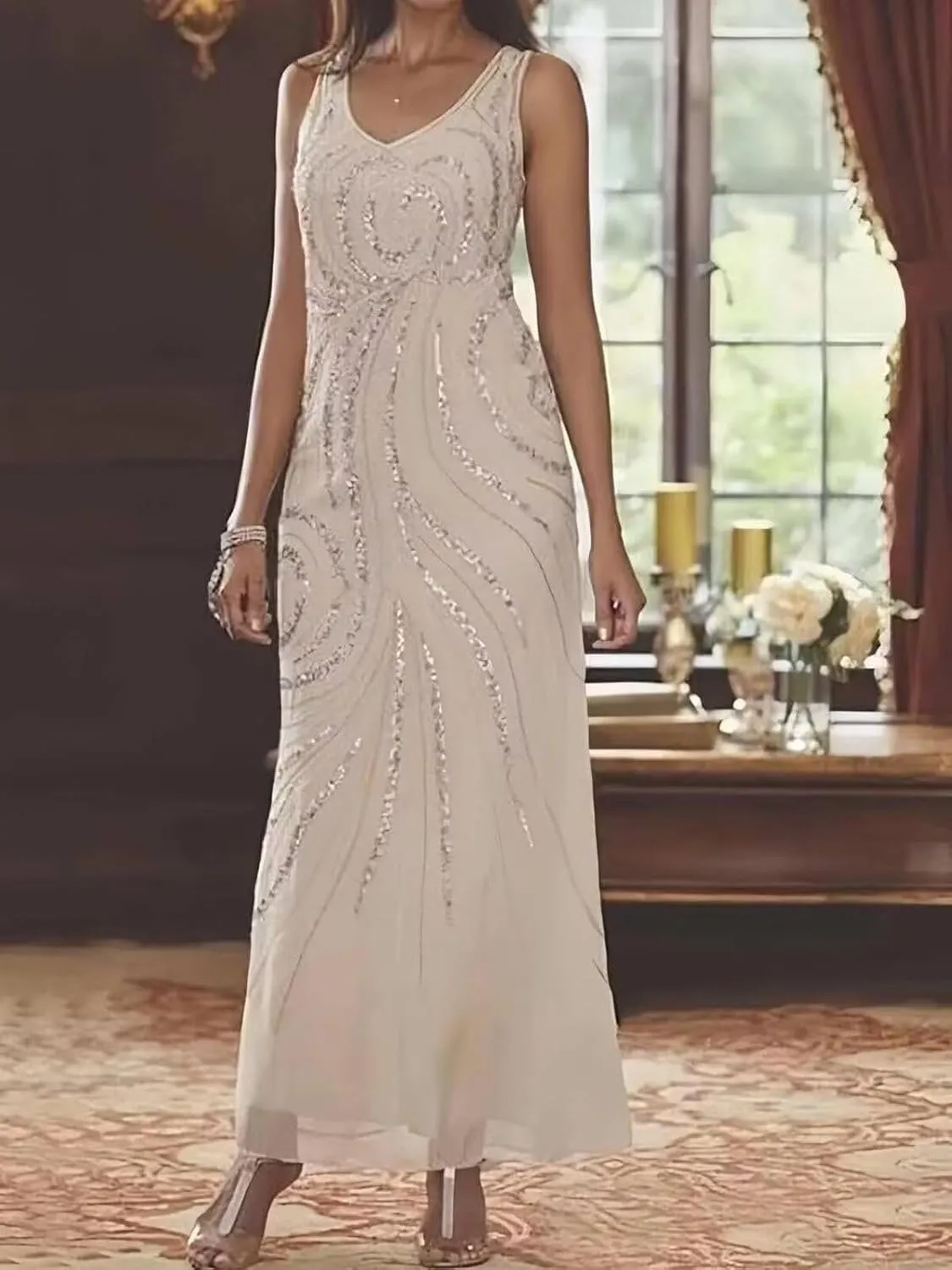 2 Pieces Sequin Chiffon Mother of The Bride Dresses with Jacket Long Sleeves Formal Evening Dress for Women 2025