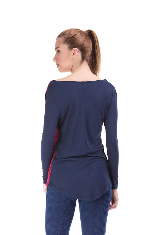 33699 Wrap Blouse Knit - Dark Pink & Navy Blue