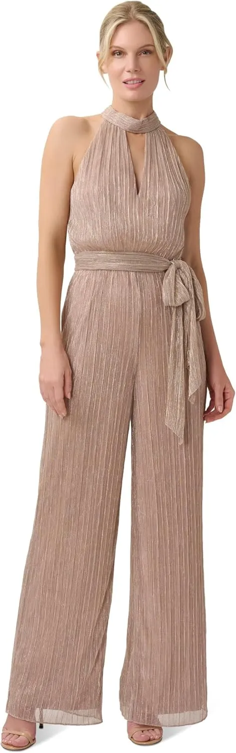 Adrianna Papell womens Metallic Crinkle Jumpsuit