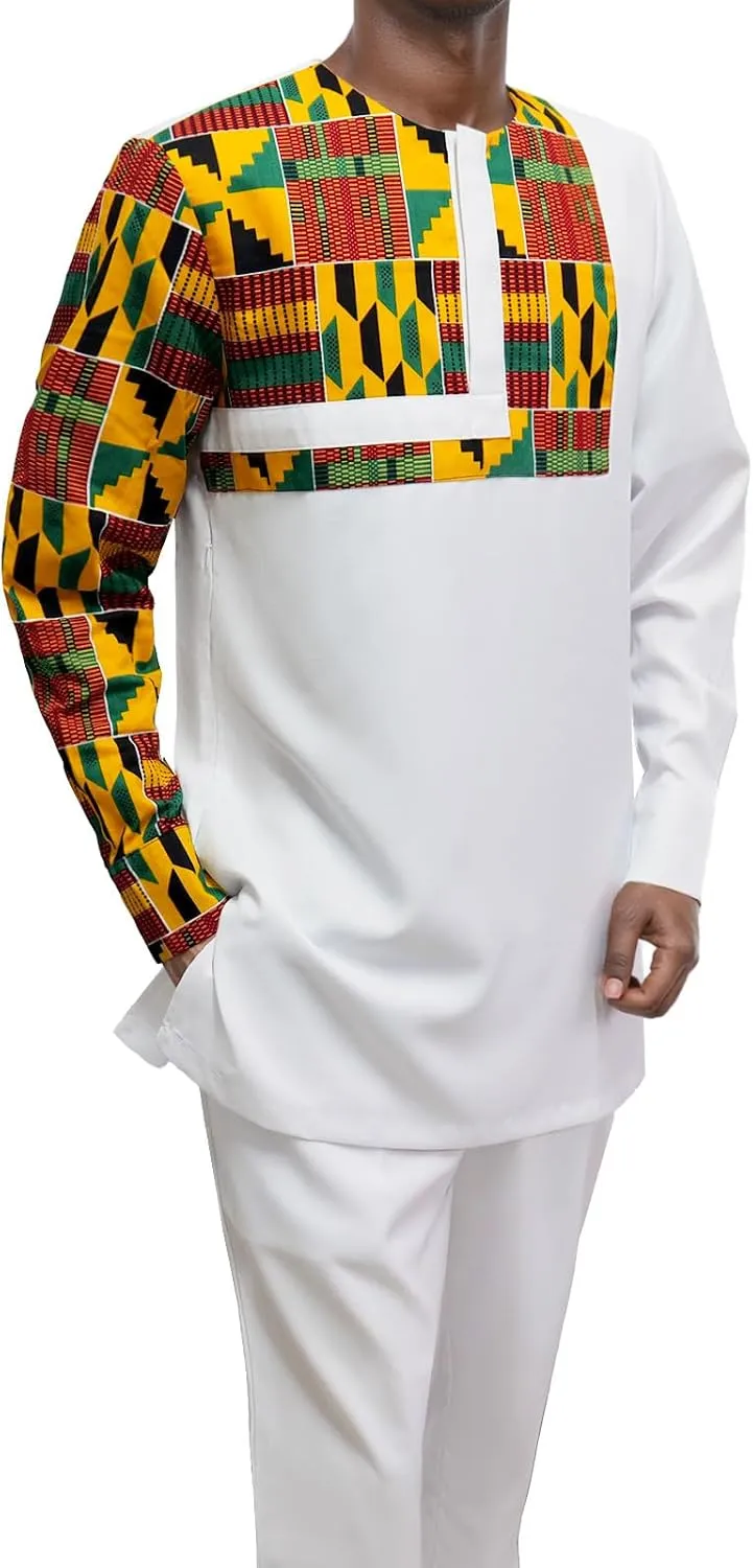 African Suits for Men Patchwork 2 Piece Set Fashion Outfit Nigerian Dashiki Wedding Clothing Attire Tracksuits
