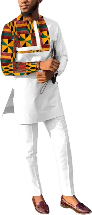 African Suits for Men Patchwork 2 Piece Set Fashion Outfit Nigerian Dashiki Wedding Clothing Attire Tracksuits