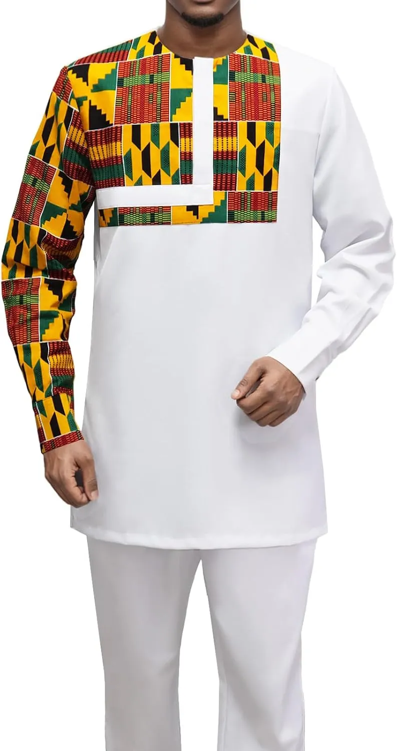 African Suits for Men Patchwork 2 Piece Set Fashion Outfit Nigerian Dashiki Wedding Clothing Attire Tracksuits