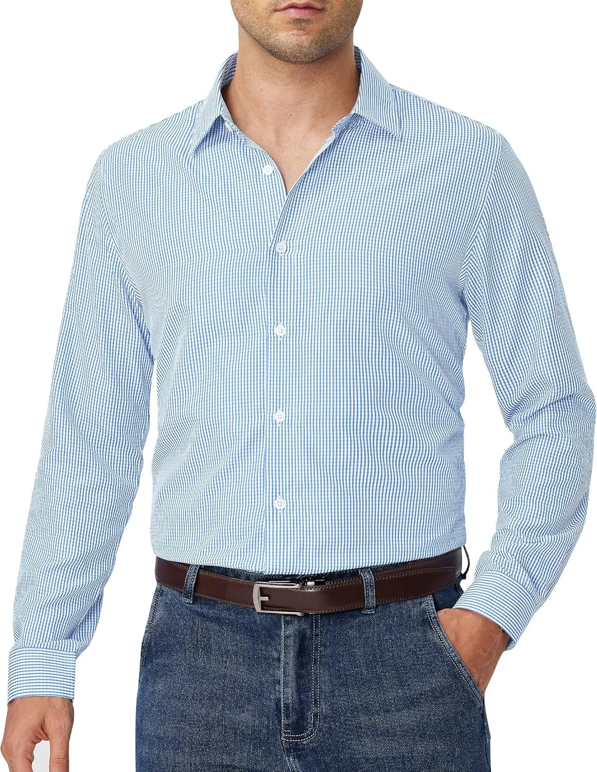 Alimens & Gentle Men's Plaid Button Down Shirt Long Sleeve Dress Shirt Regular Fit Business Casual Gingham Shirts
