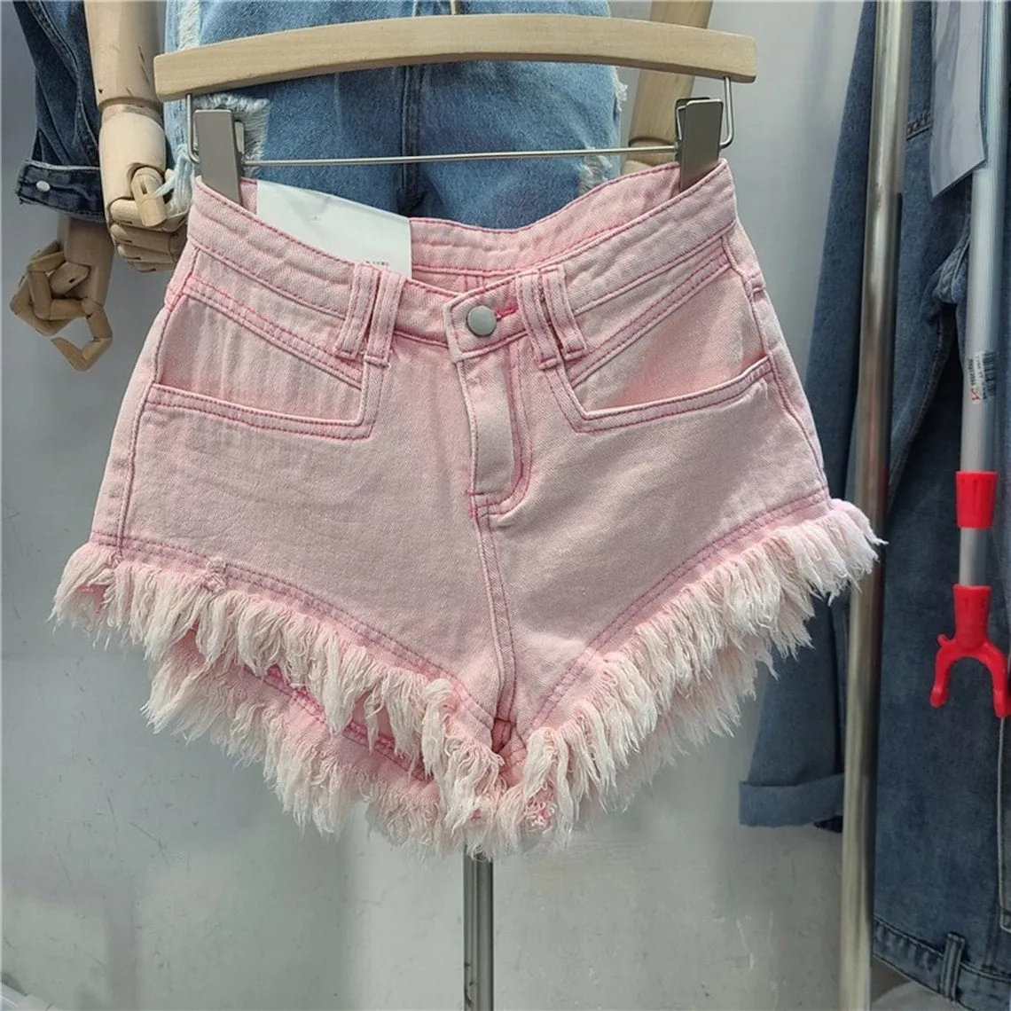 All-match Ripped Tassel Edge Wide Leg Denim Shorts