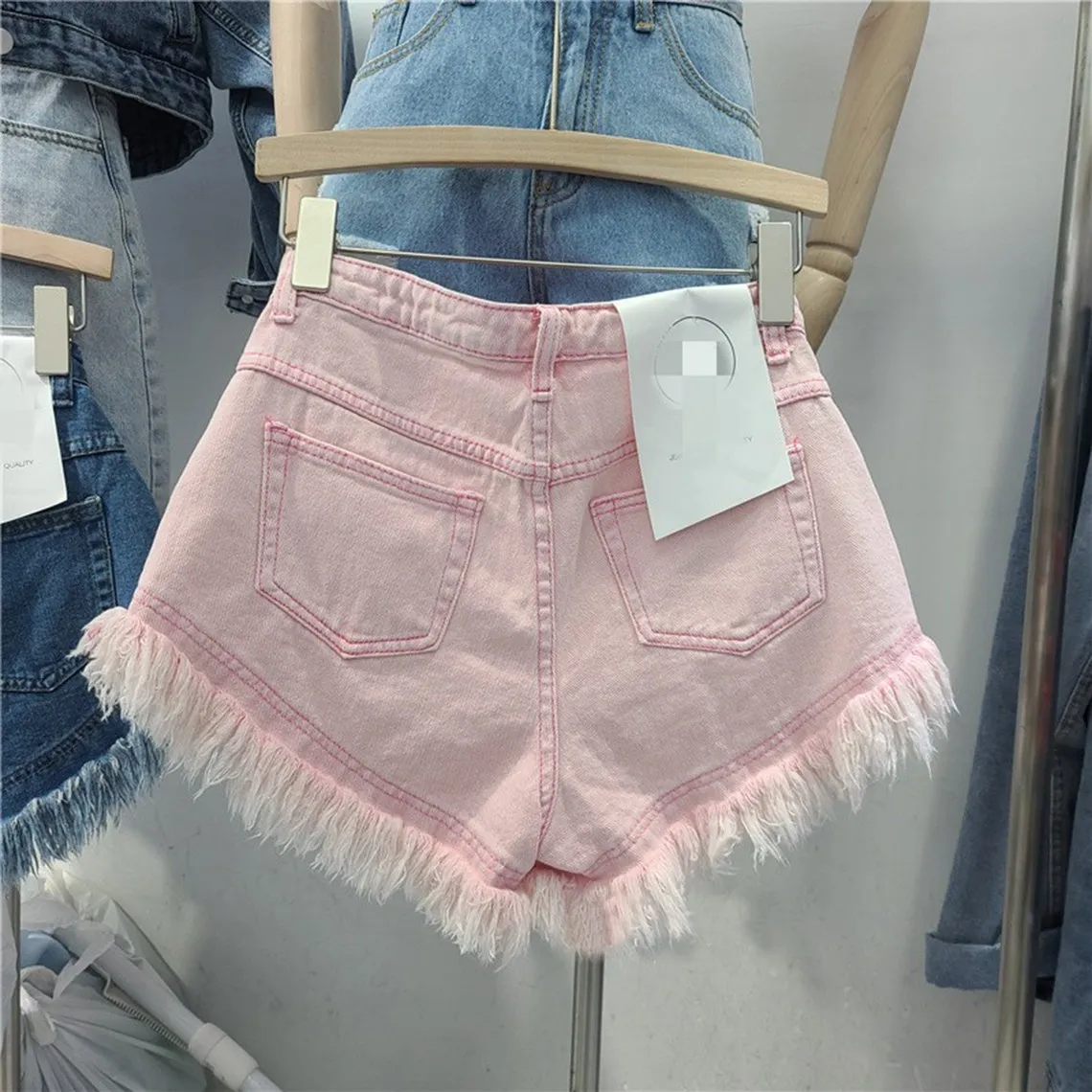 All-match Ripped Tassel Edge Wide Leg Denim Shorts