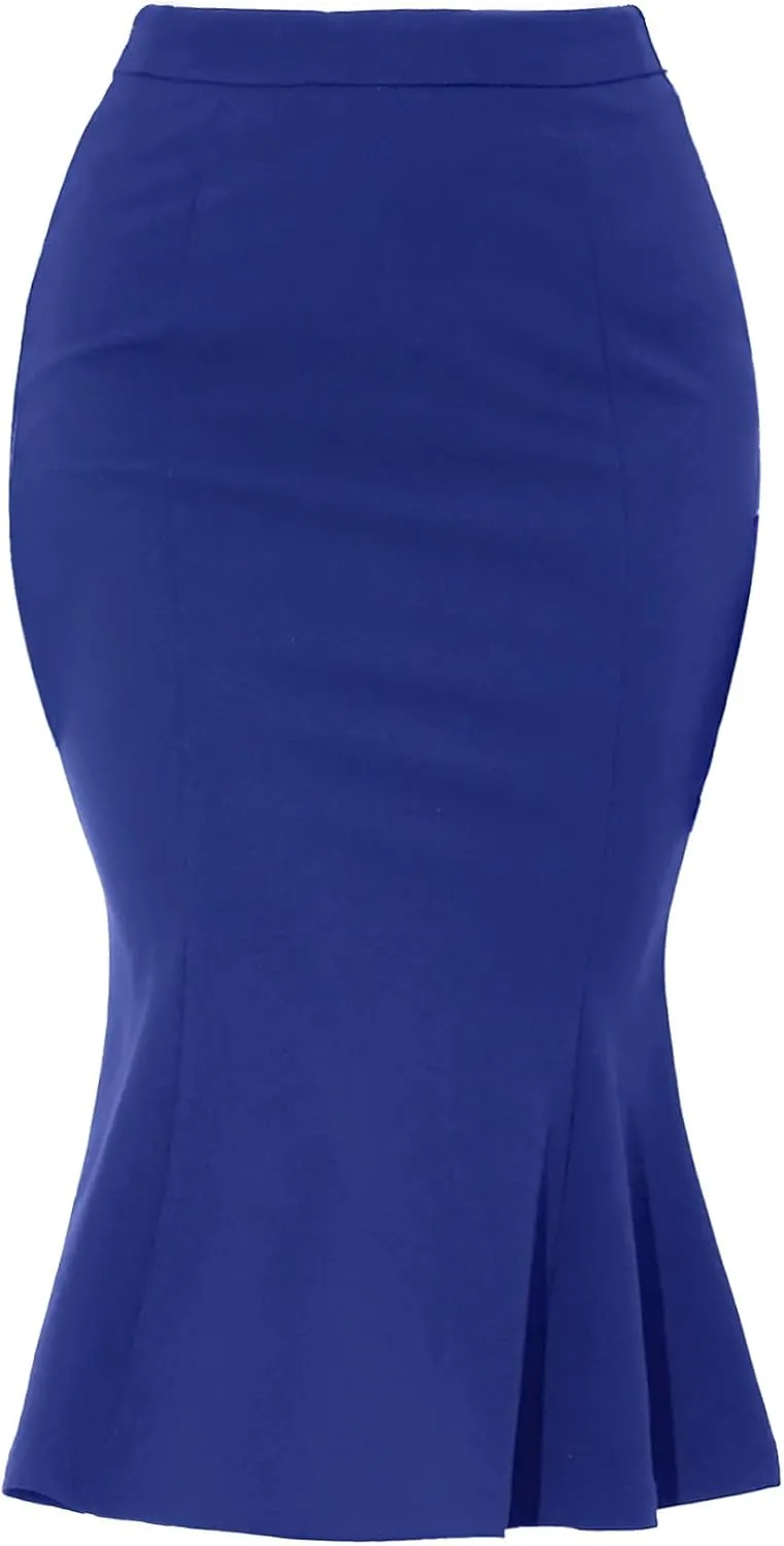 Allegra K Women's Bodycon Skirt High Waist Ruffle Hem Fishtail Mermaid Midi Skirt