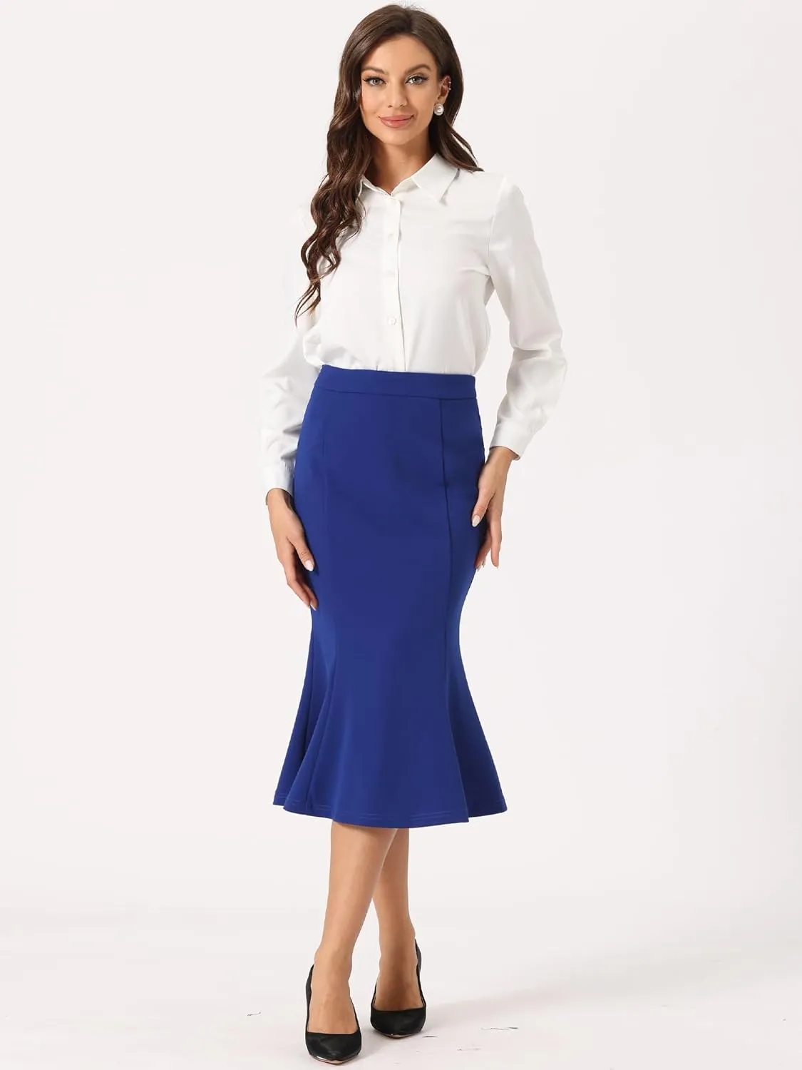 Allegra K Women's Bodycon Skirt High Waist Ruffle Hem Fishtail Mermaid Midi Skirt