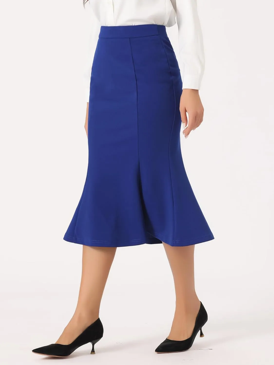 Allegra K Women's Bodycon Skirt High Waist Ruffle Hem Fishtail Mermaid Midi Skirt