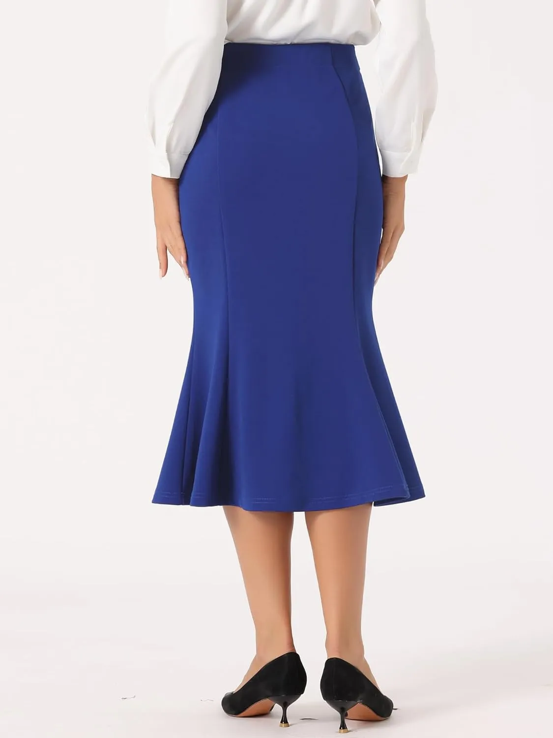 Allegra K Women's Bodycon Skirt High Waist Ruffle Hem Fishtail Mermaid Midi Skirt