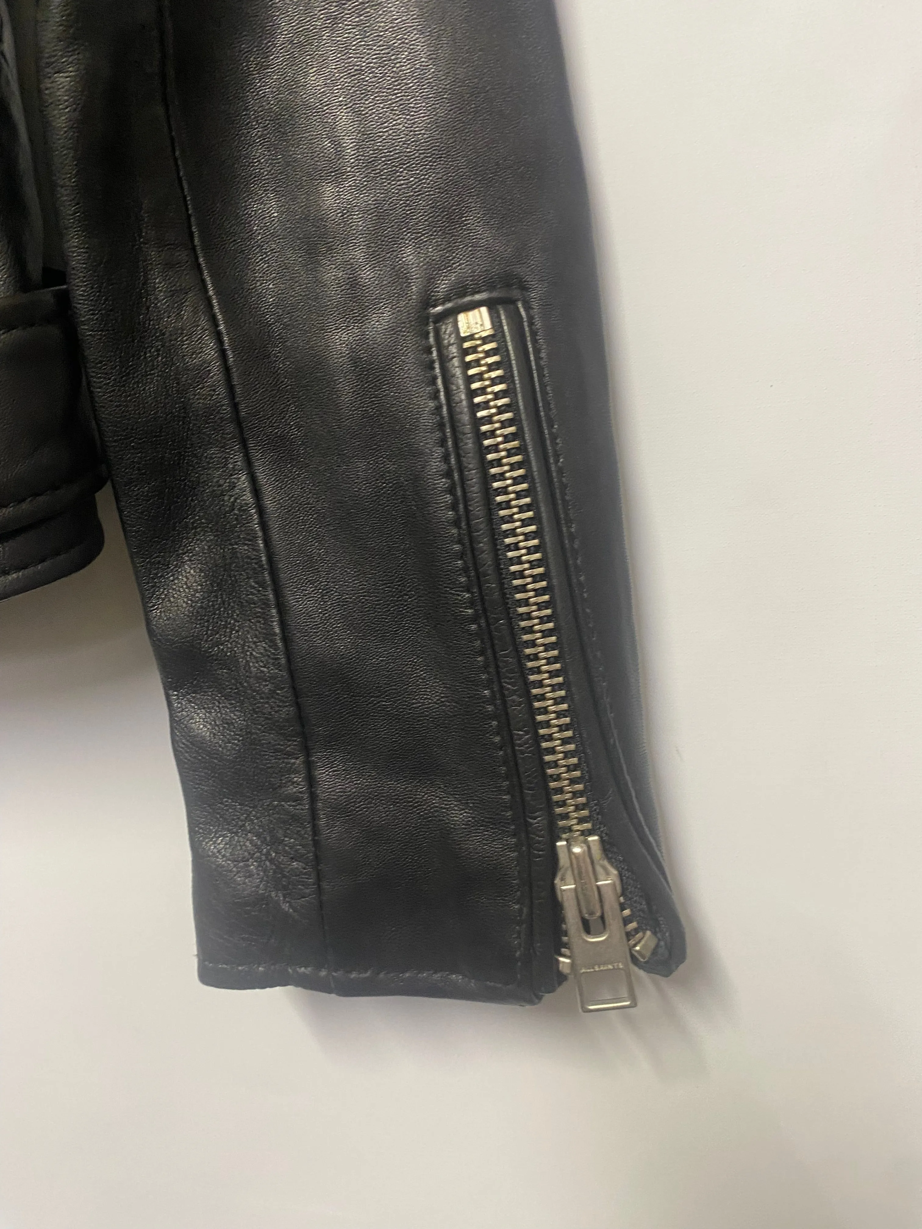 AllSaints Classic Black Leather Biker Jacket Size 8