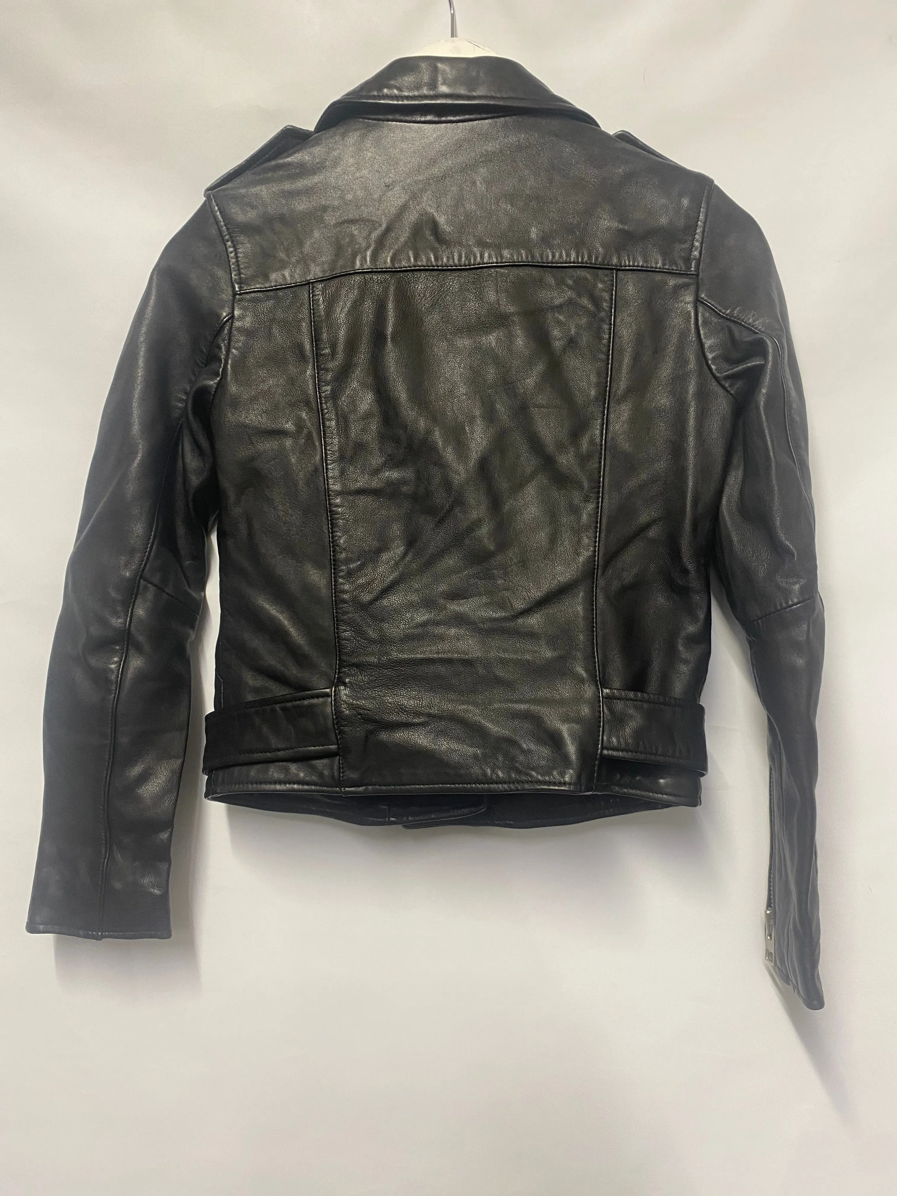 AllSaints Classic Black Leather Biker Jacket Size 8