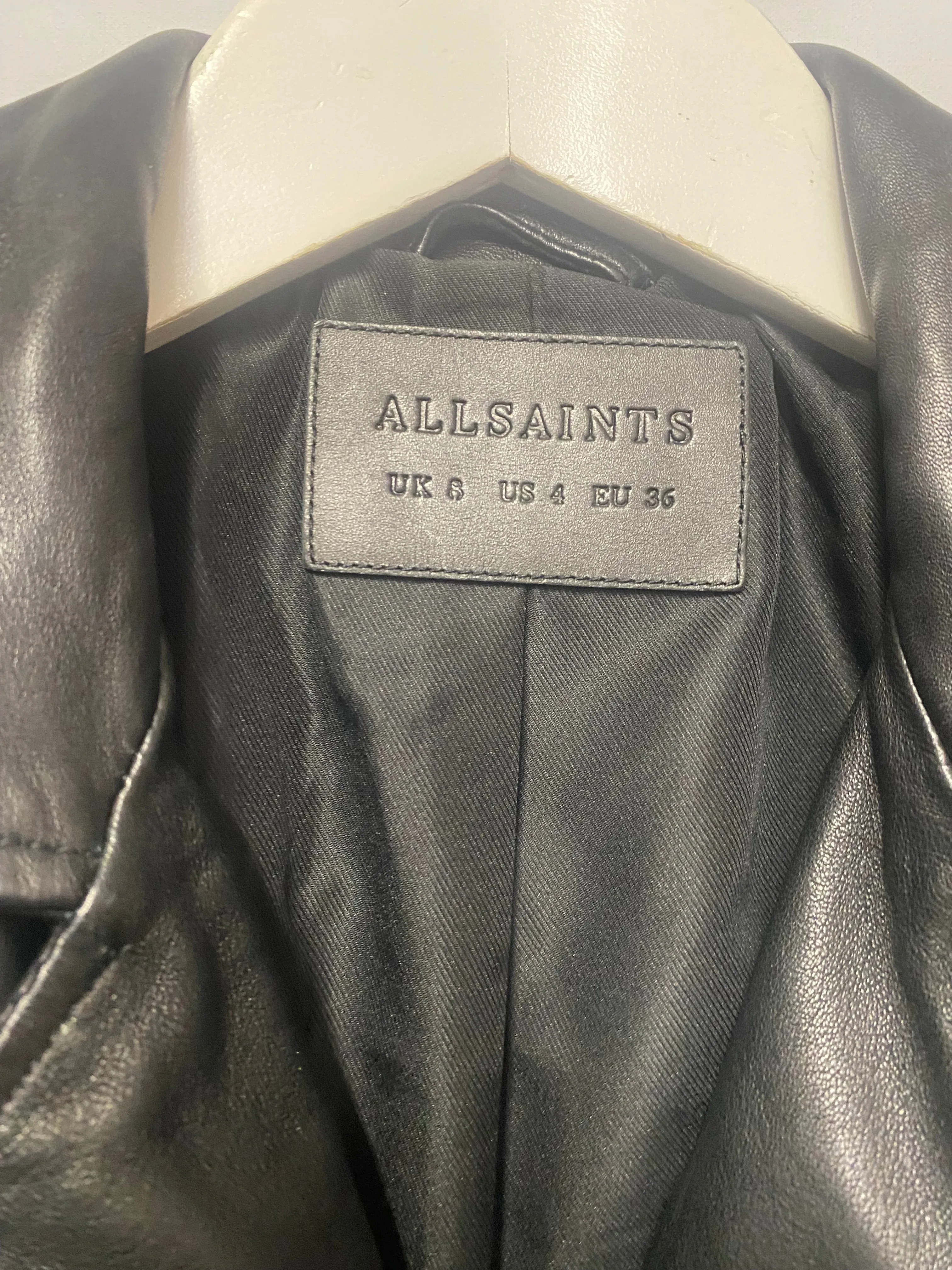 AllSaints Classic Black Leather Biker Jacket Size 8