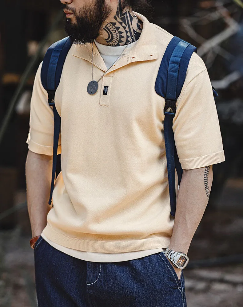 American Casual Lapel Knitted Polo Loose Breathable Men's T-Shirt