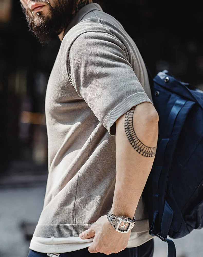 American Casual Lapel Knitted Polo Loose Breathable Men's T-Shirt