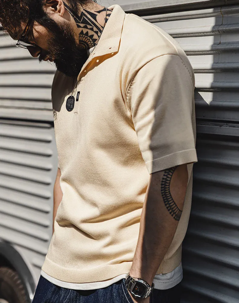 American Casual Lapel Knitted Polo Loose Breathable Men's T-Shirt