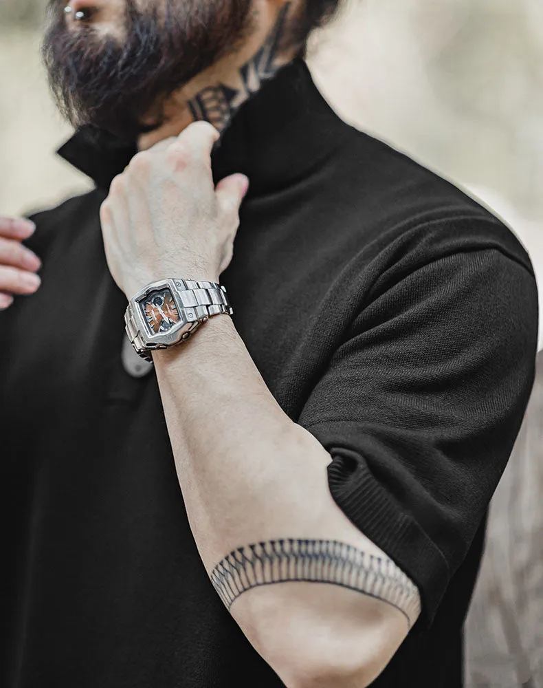 American Casual Lapel Knitted Polo Loose Breathable Men's T-Shirt
