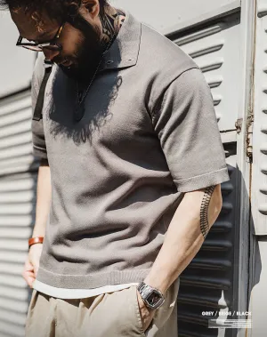 American Casual Lapel Knitted Polo Loose Breathable Men's T-Shirt