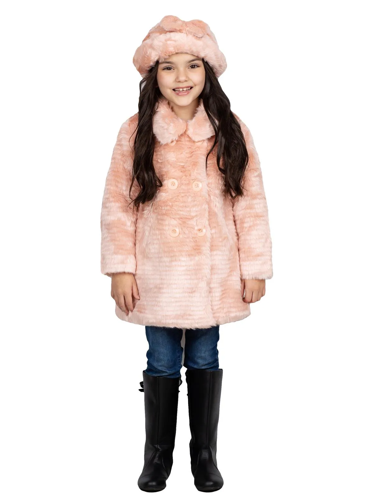 American Widgeon Double Breasted Faux Fur Coat, Mauve Pink