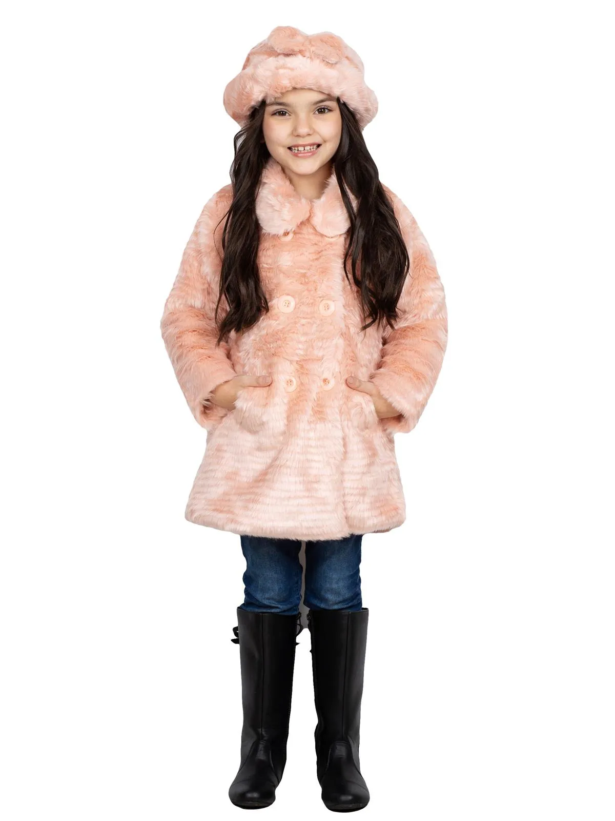 American Widgeon Double Breasted Faux Fur Coat, Mauve Pink