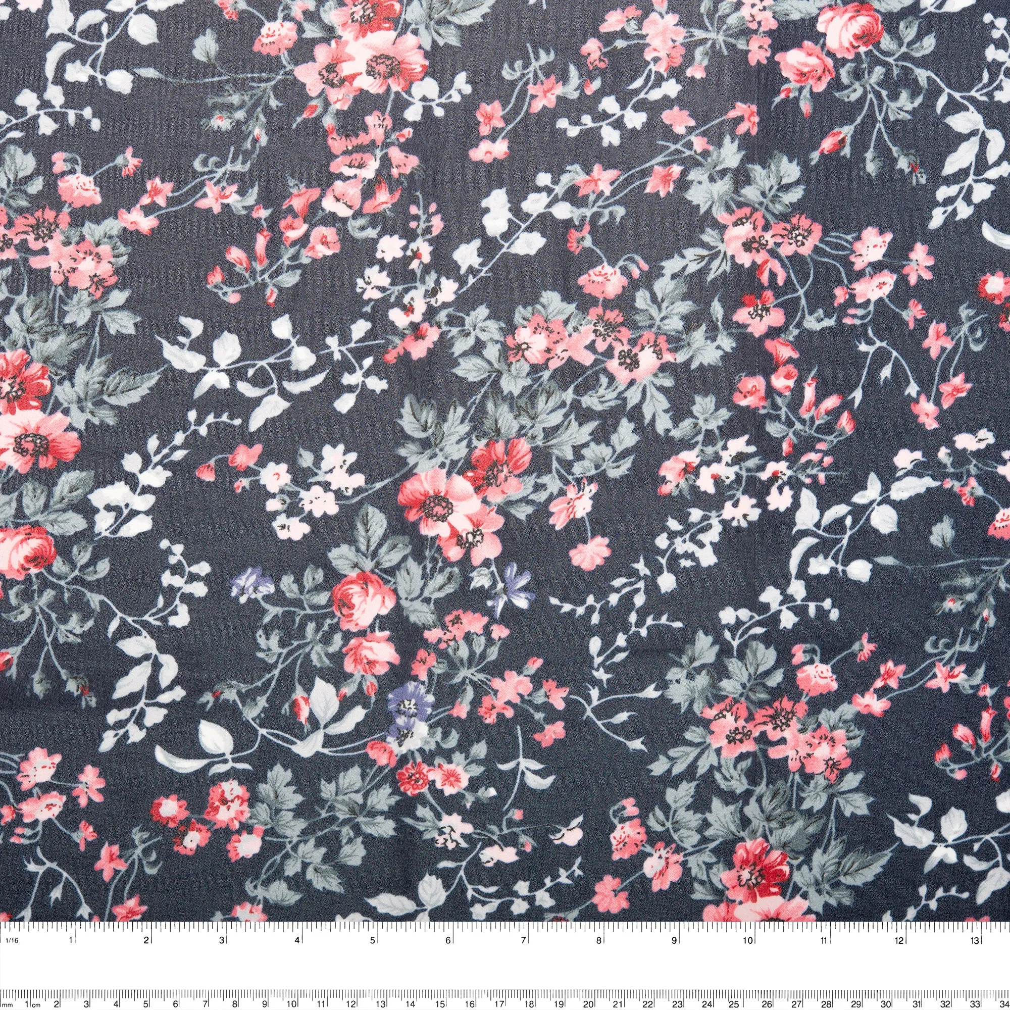 Assorted Polyester Print - Flower branch - Black / Red