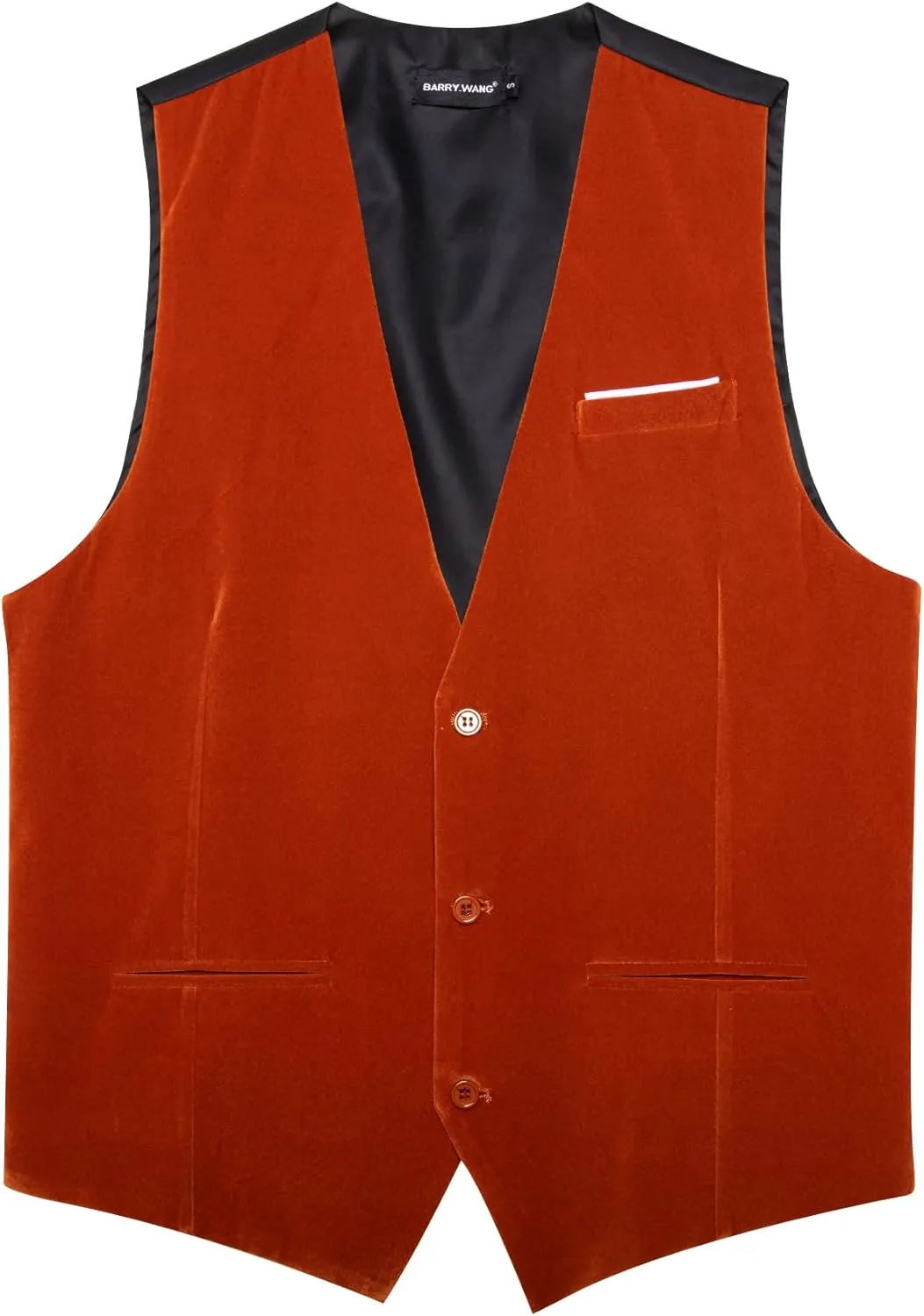 Barry.Wang Mens Velvet Vest V-neck 2 Pockets Gold Brooch Suit Waistcoat Set for Prom Wedding Party Dinner