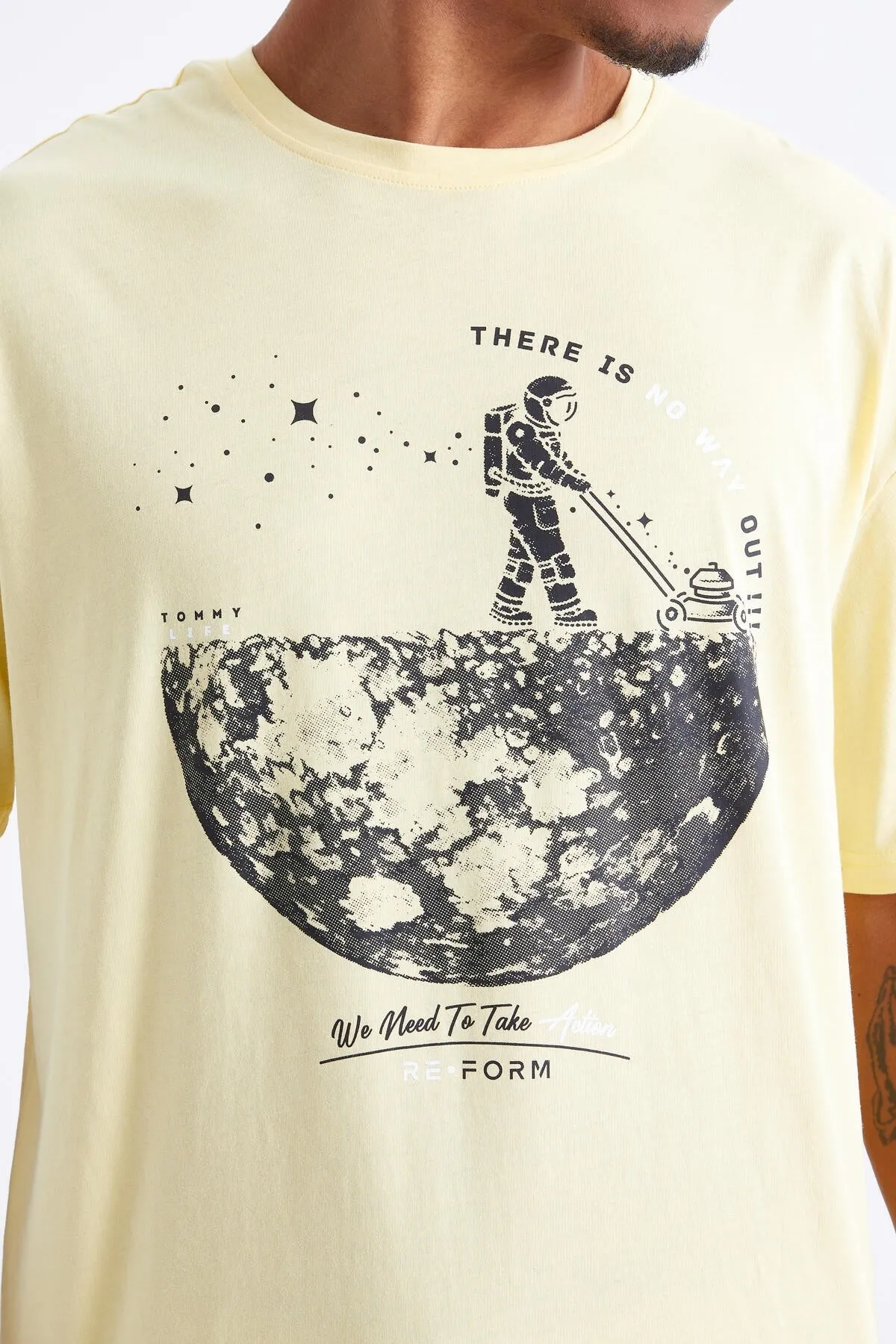 baskili o yaka erkek oversize t-shirt - 88098