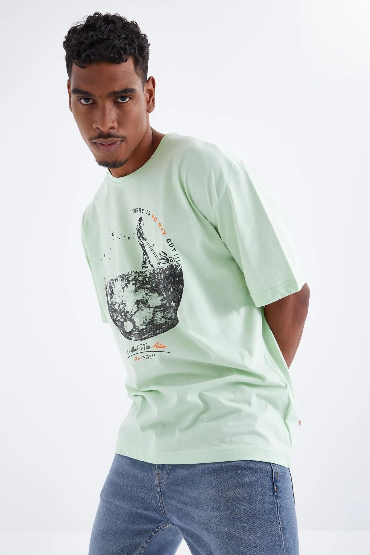 baskili o yaka erkek oversize t-shirt - 88098