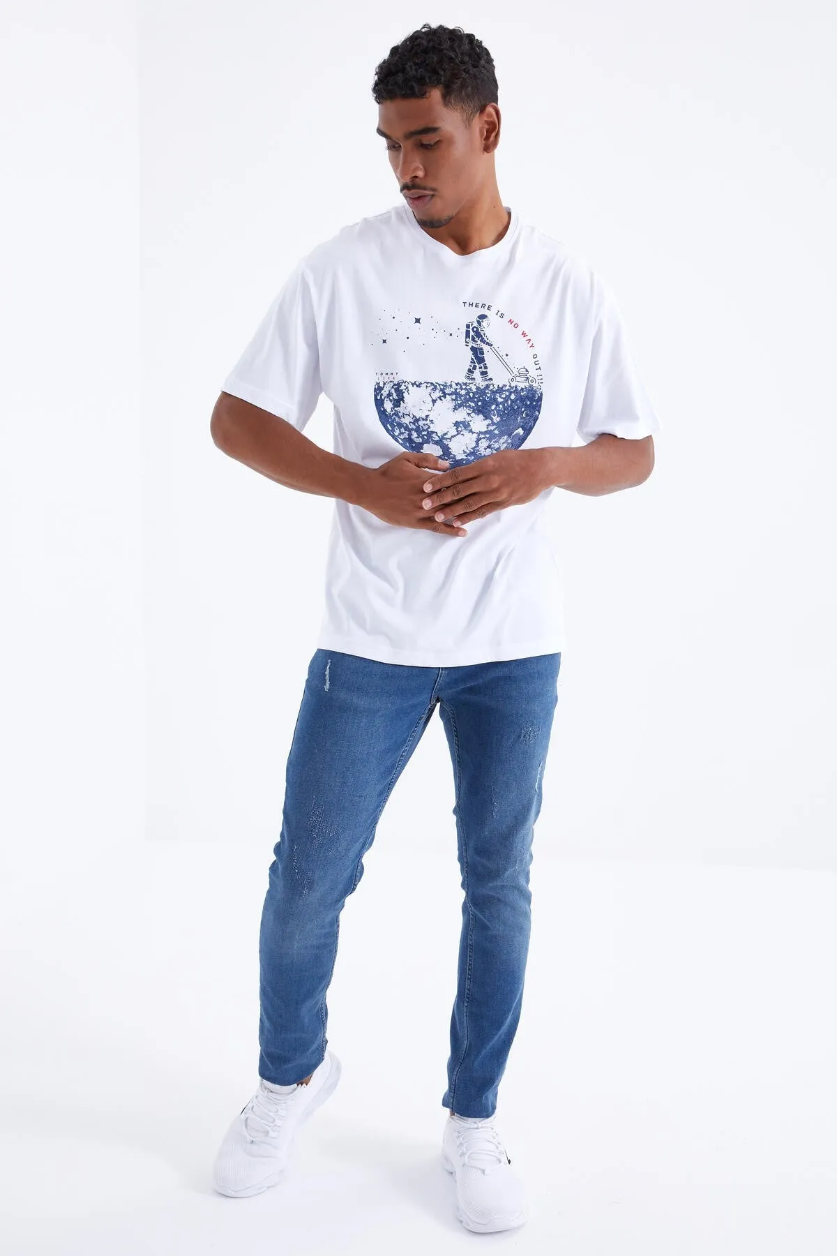baskili o yaka erkek oversize t-shirt - 88098