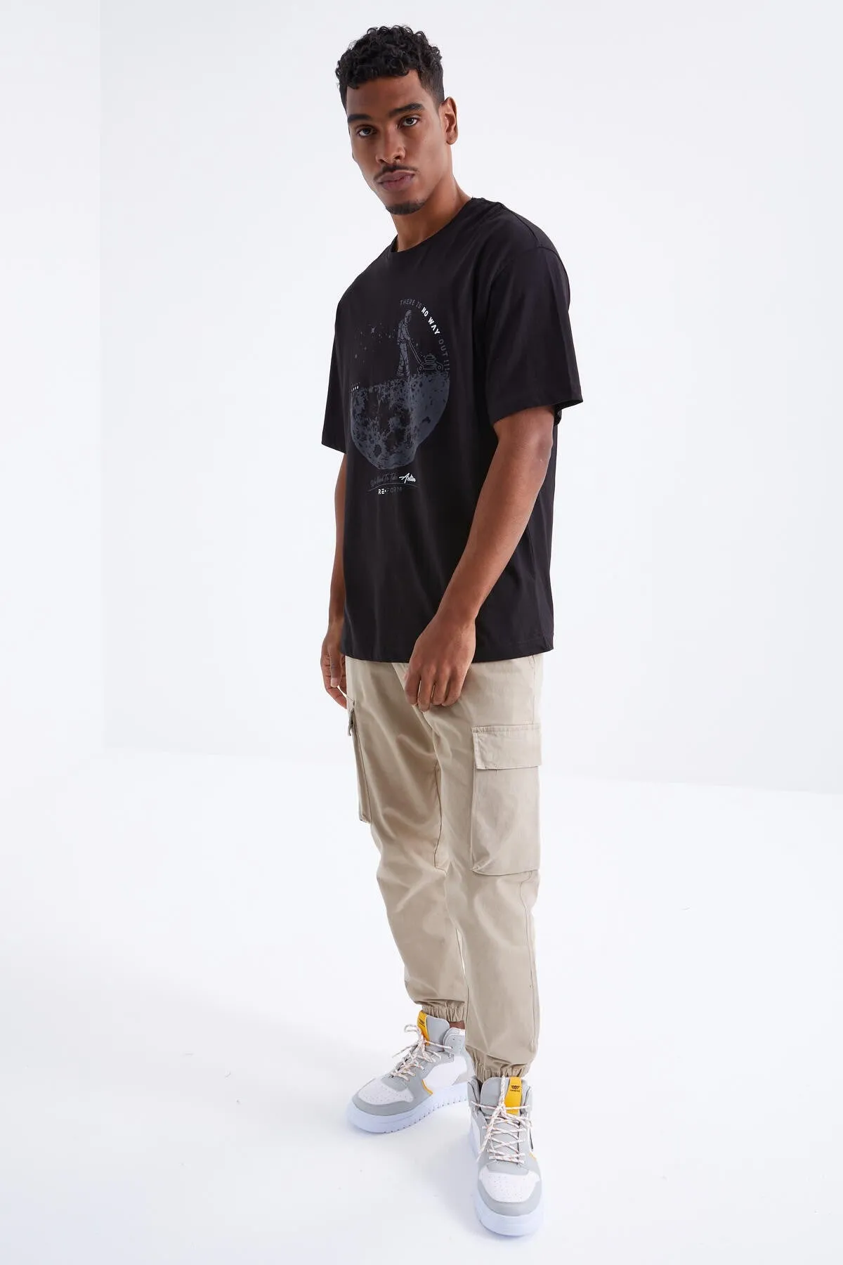 baskili o yaka erkek oversize t-shirt - 88098