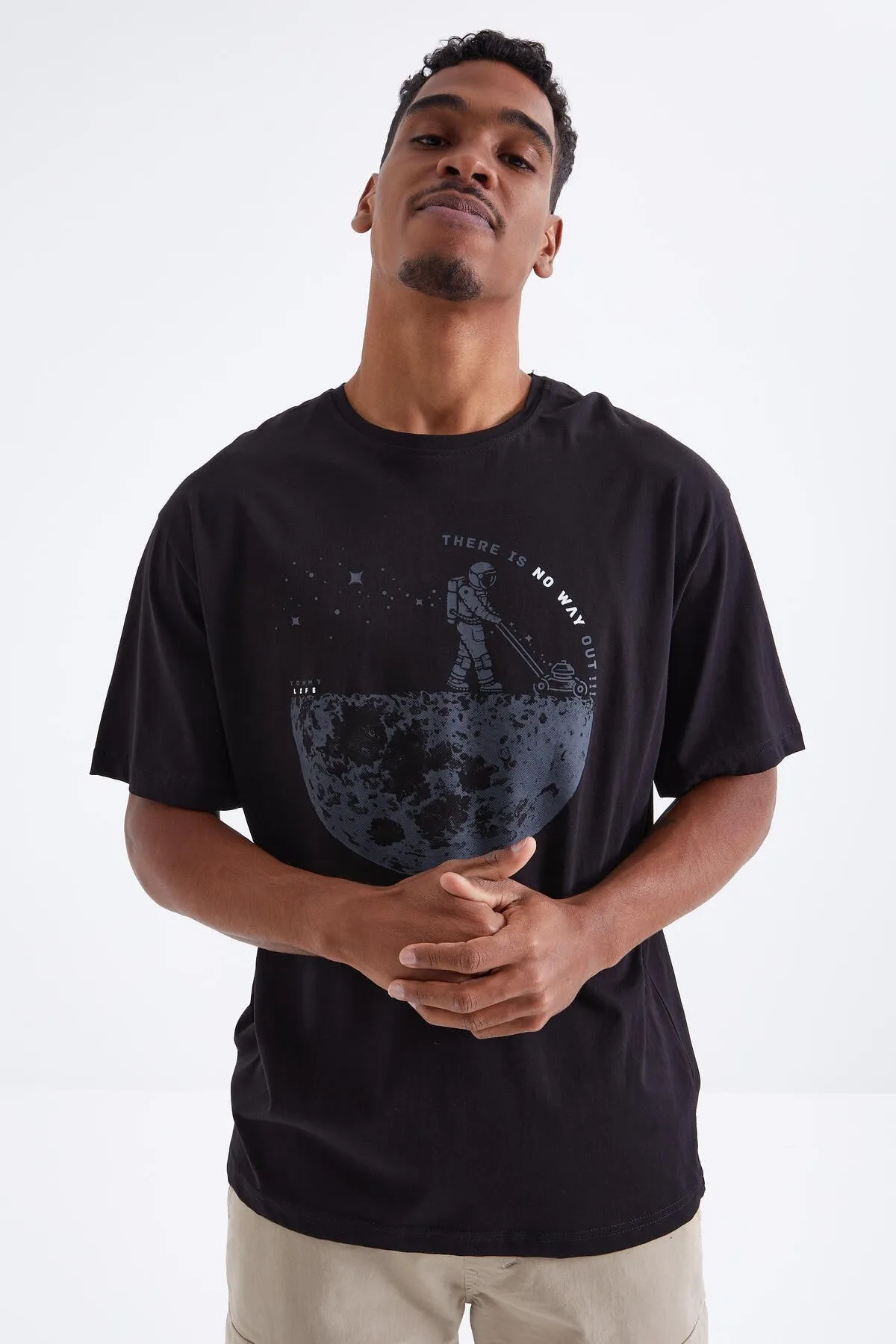 baskili o yaka erkek oversize t-shirt - 88098