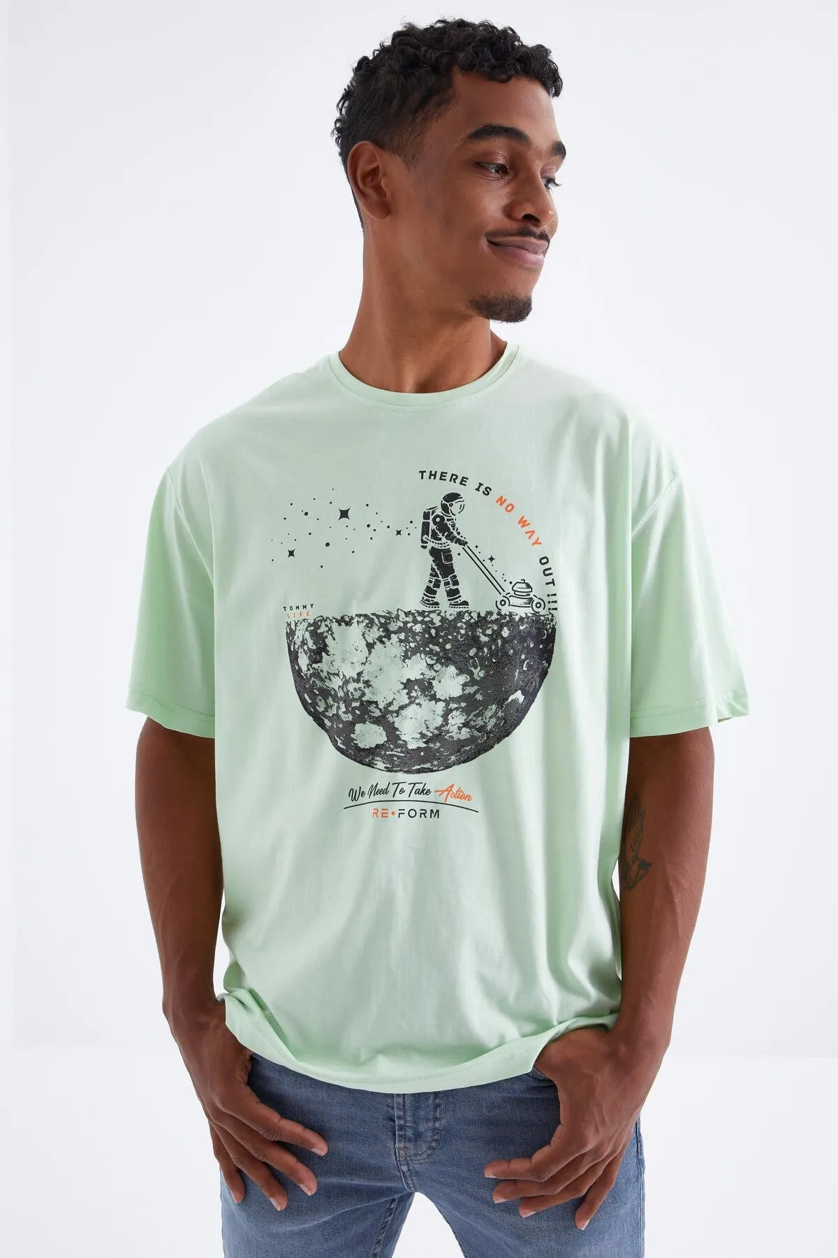 baskili o yaka erkek oversize t-shirt - 88098