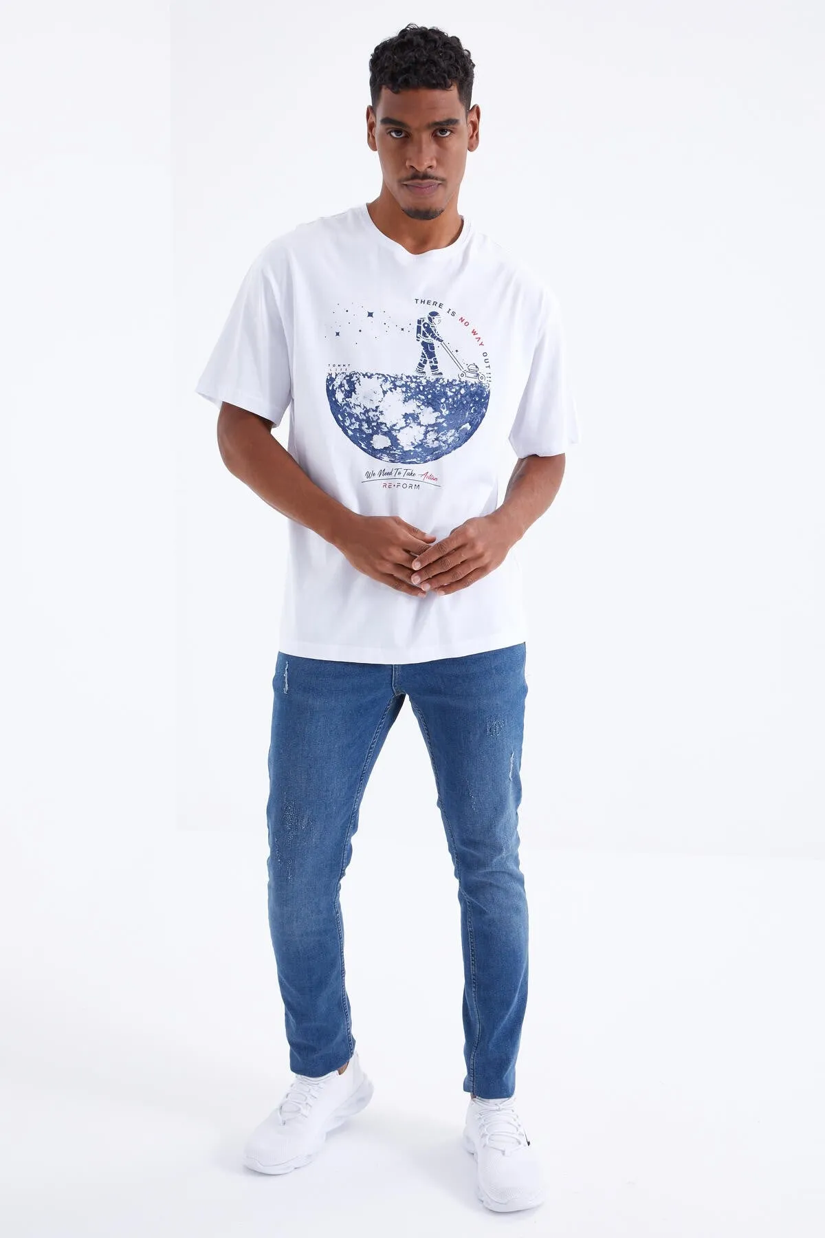 baskili o yaka erkek oversize t-shirt - 88098
