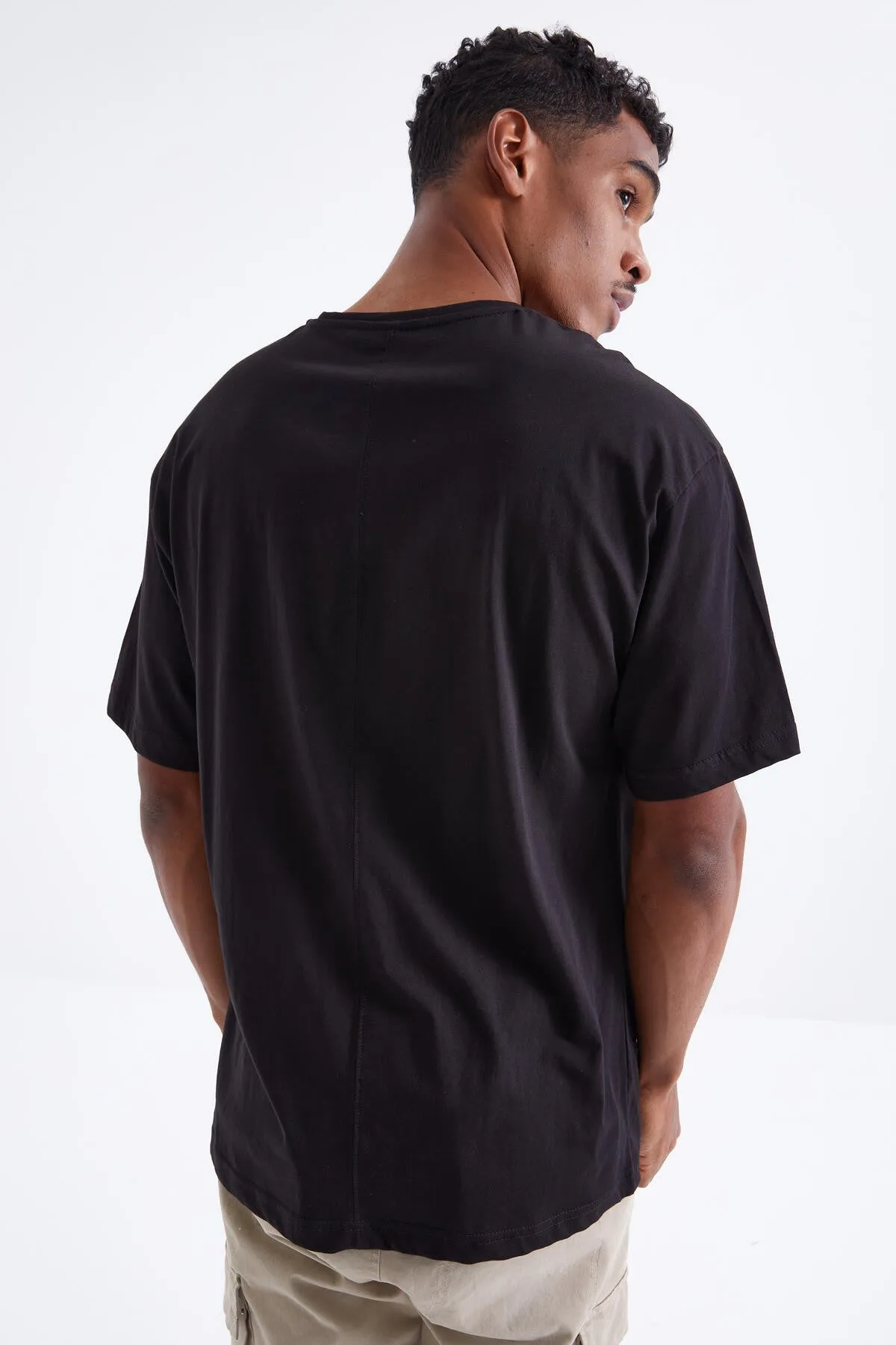 baskili o yaka erkek oversize t-shirt - 88098