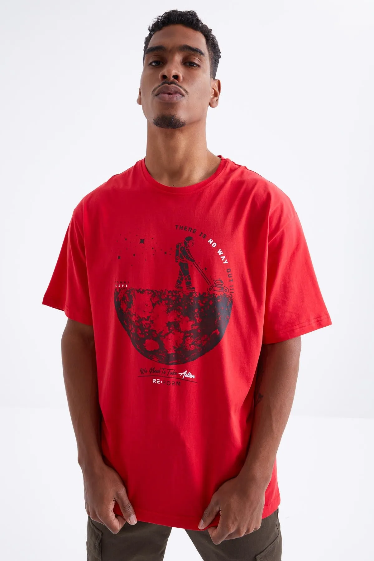 baskili o yaka erkek oversize t-shirt - 88098