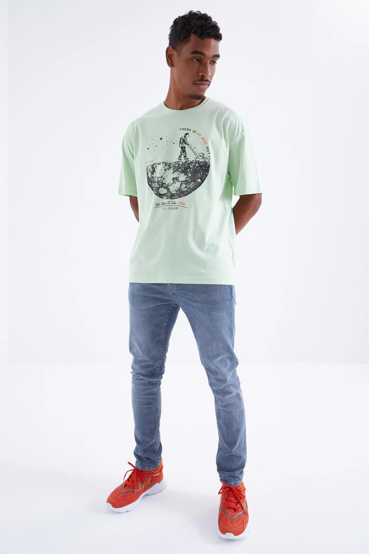 baskili o yaka erkek oversize t-shirt - 88098