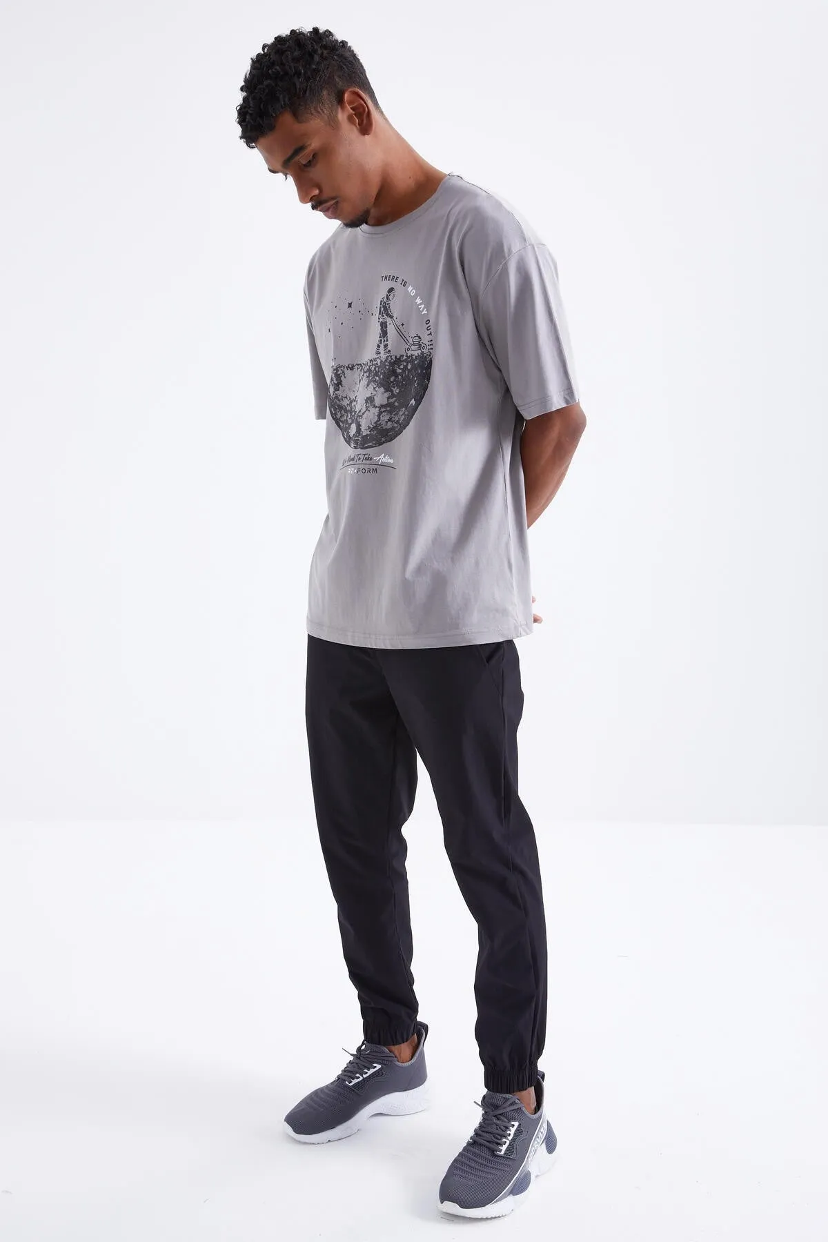 baskili o yaka erkek oversize t-shirt - 88098