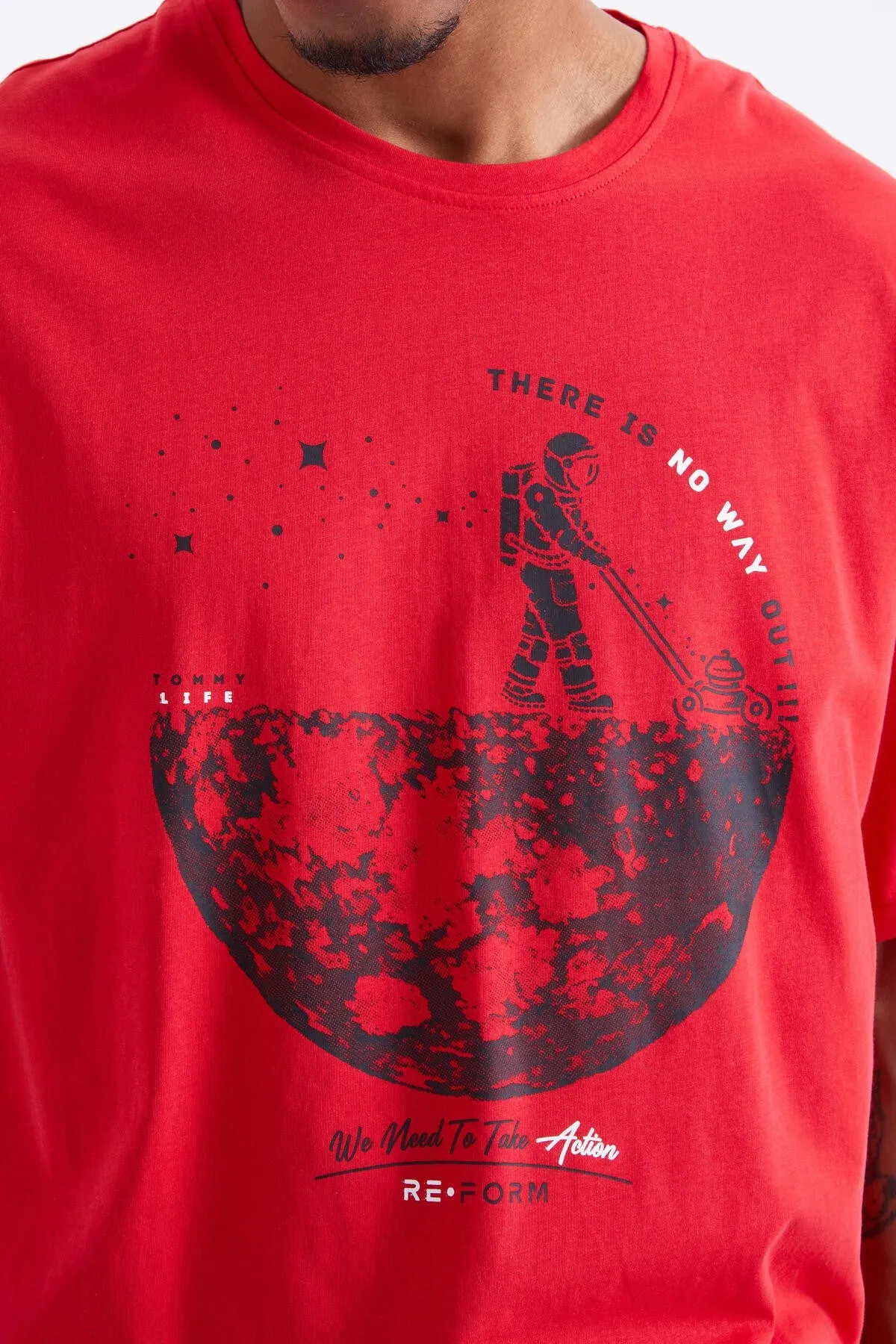 baskili o yaka erkek oversize t-shirt - 88098