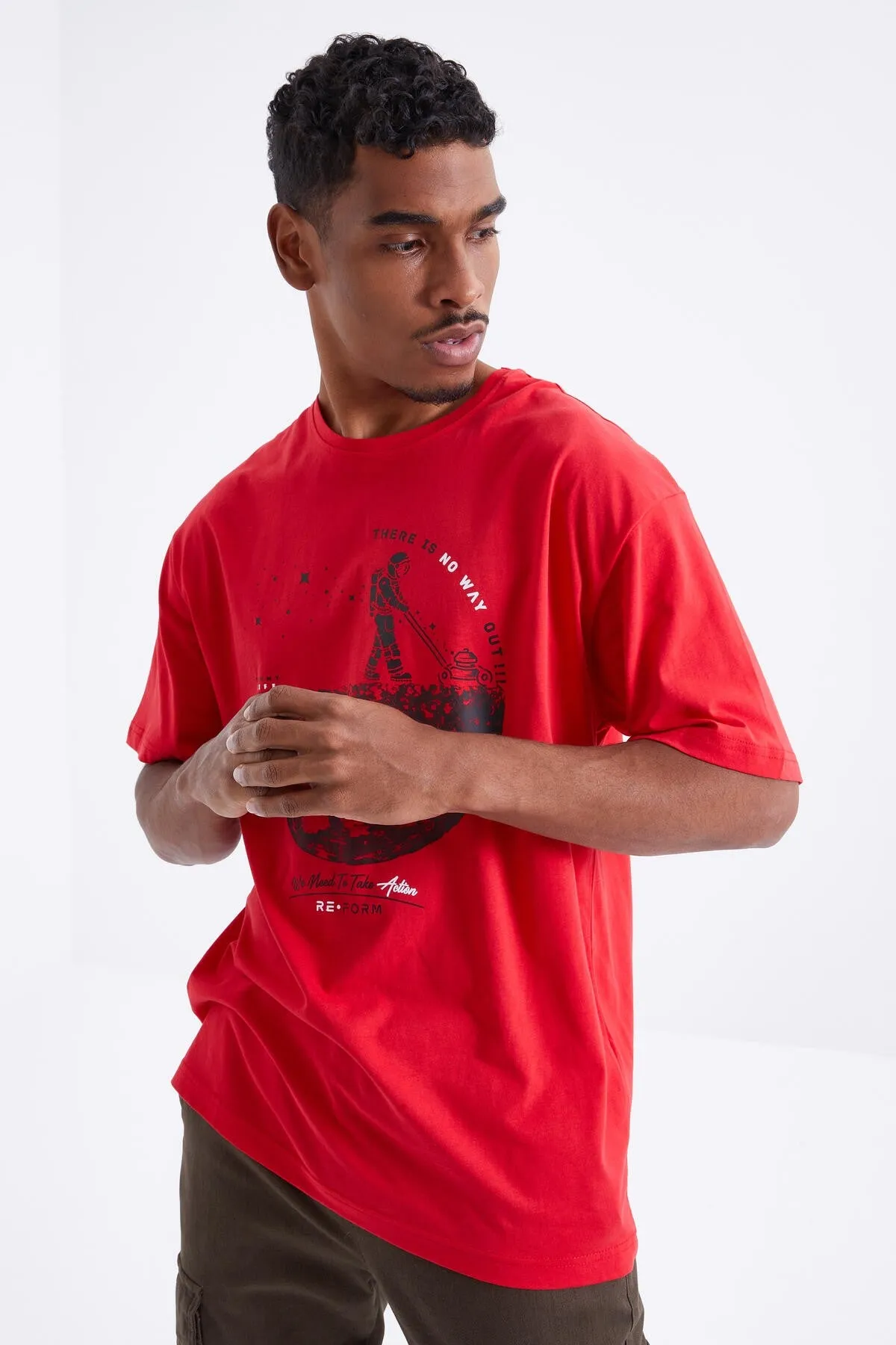 baskili o yaka erkek oversize t-shirt - 88098
