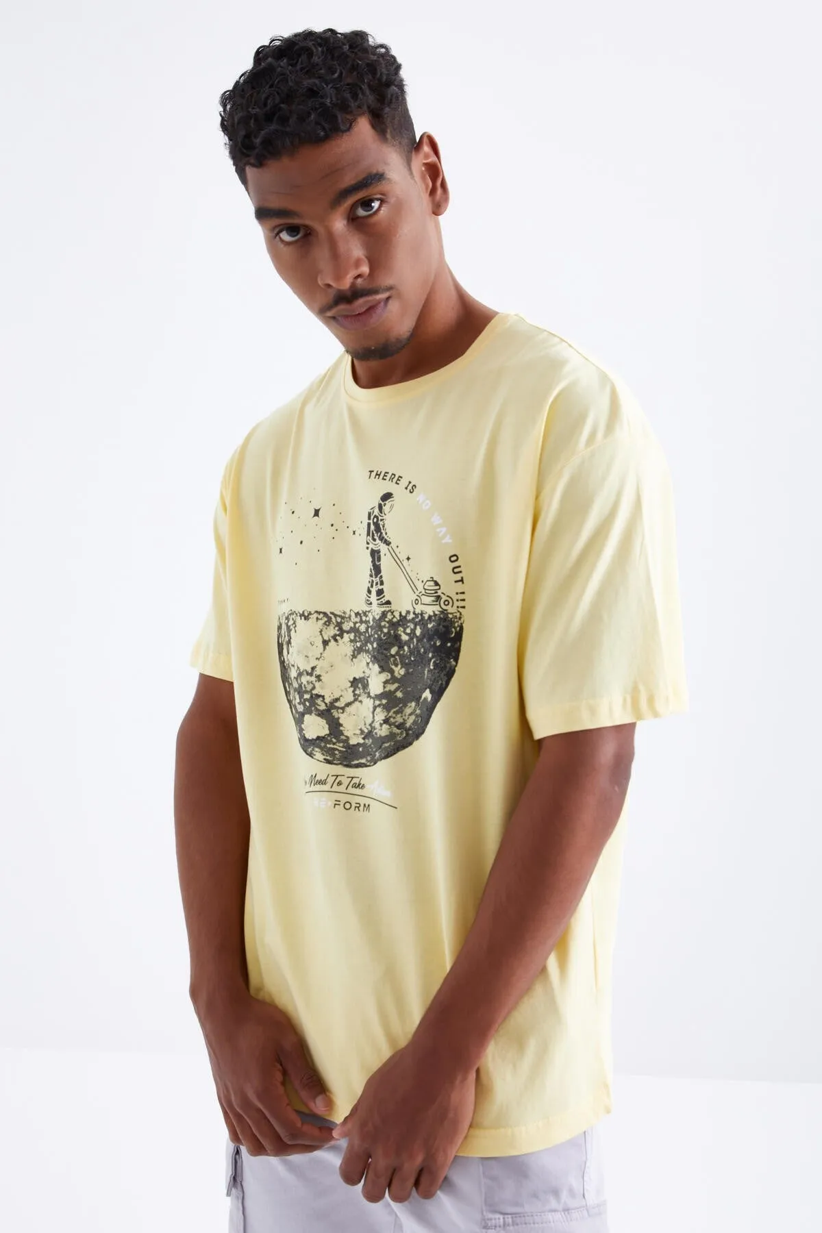 baskili o yaka erkek oversize t-shirt - 88098