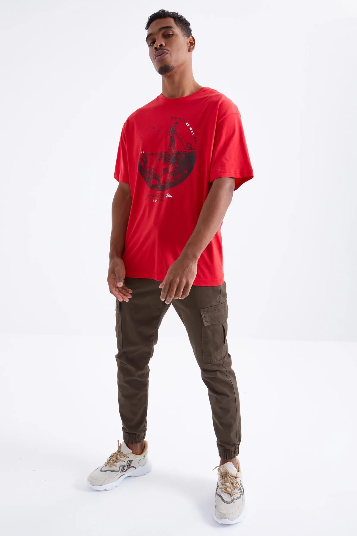 baskili o yaka erkek oversize t-shirt - 88098