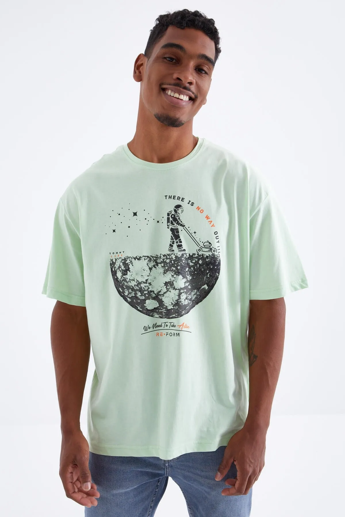 baskili o yaka erkek oversize t-shirt - 88098