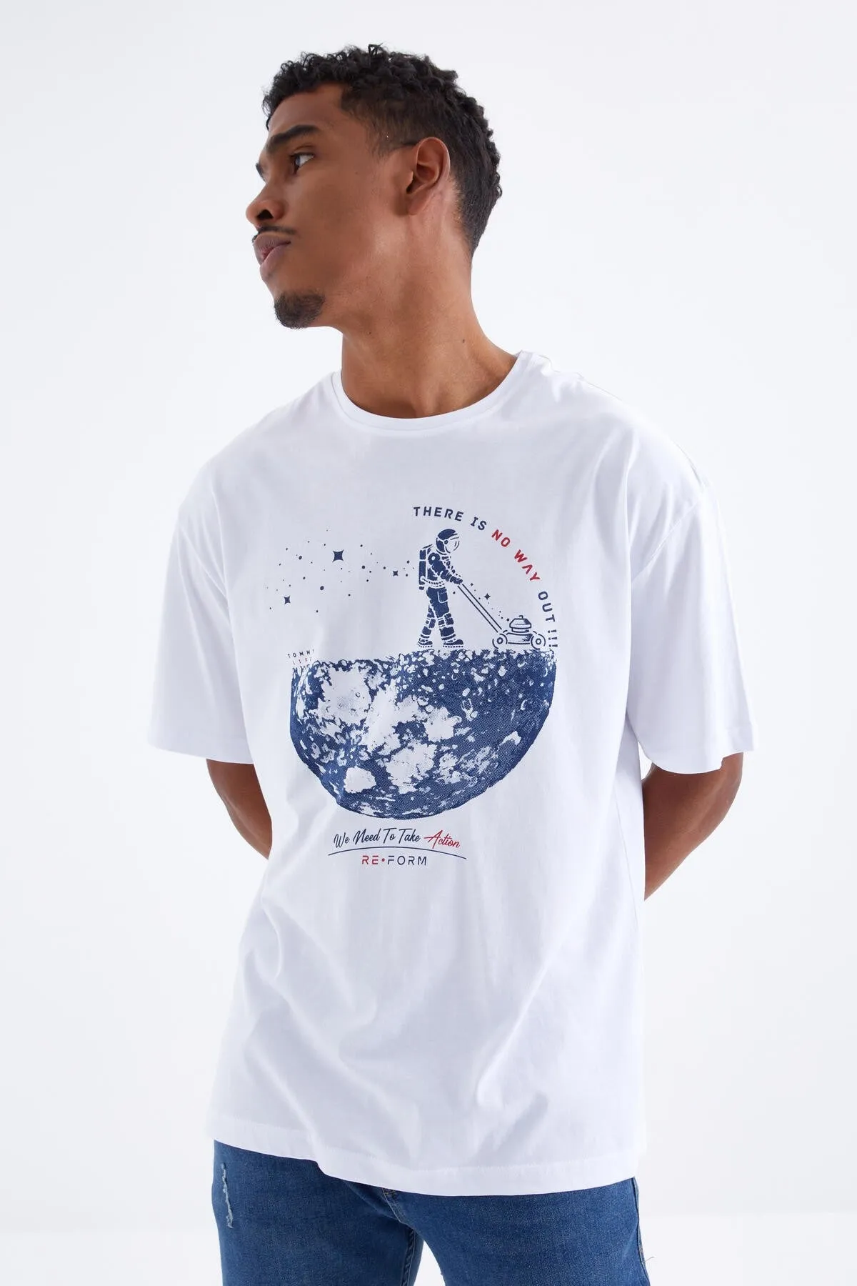 baskili o yaka erkek oversize t-shirt - 88098