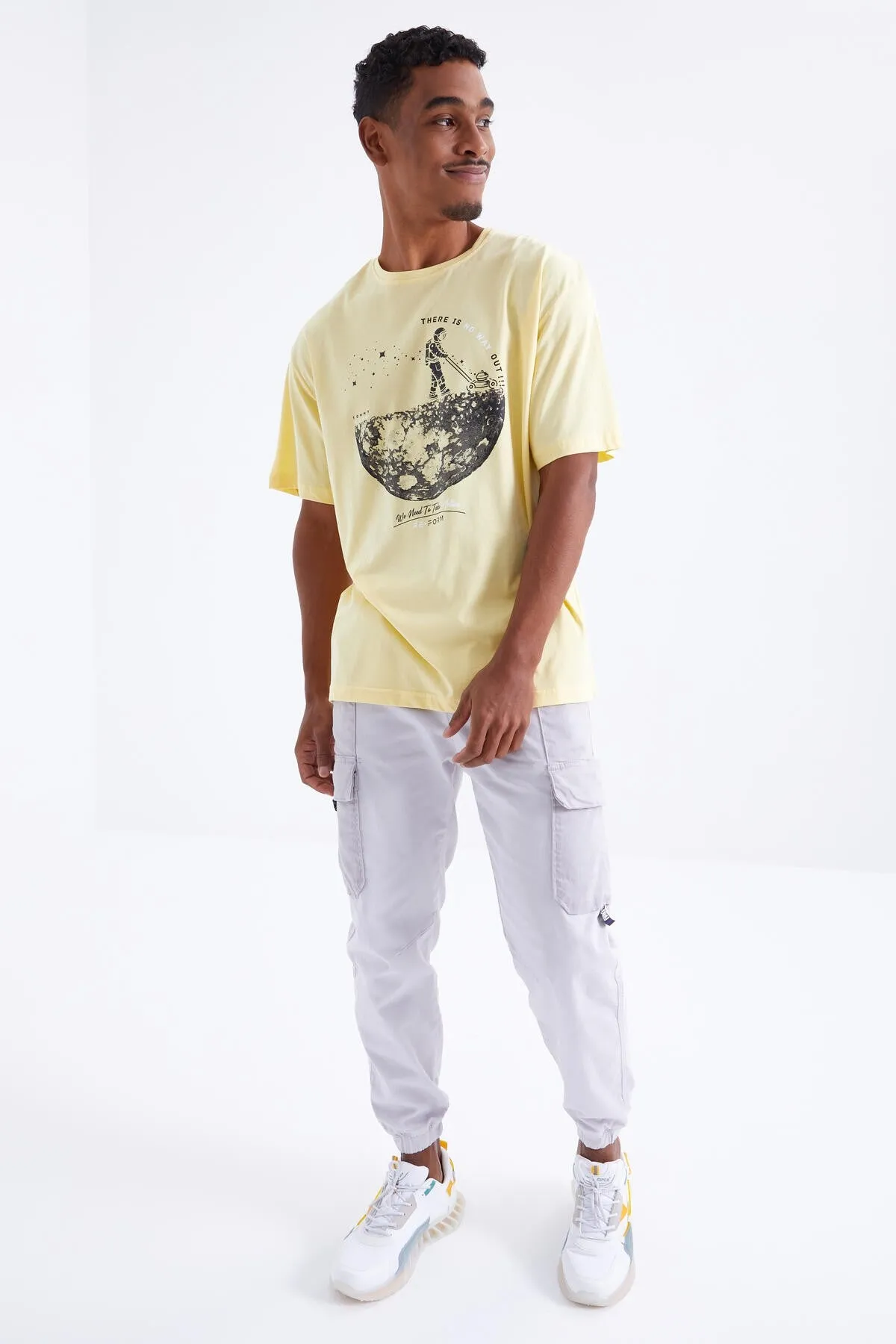 baskili o yaka erkek oversize t-shirt - 88098