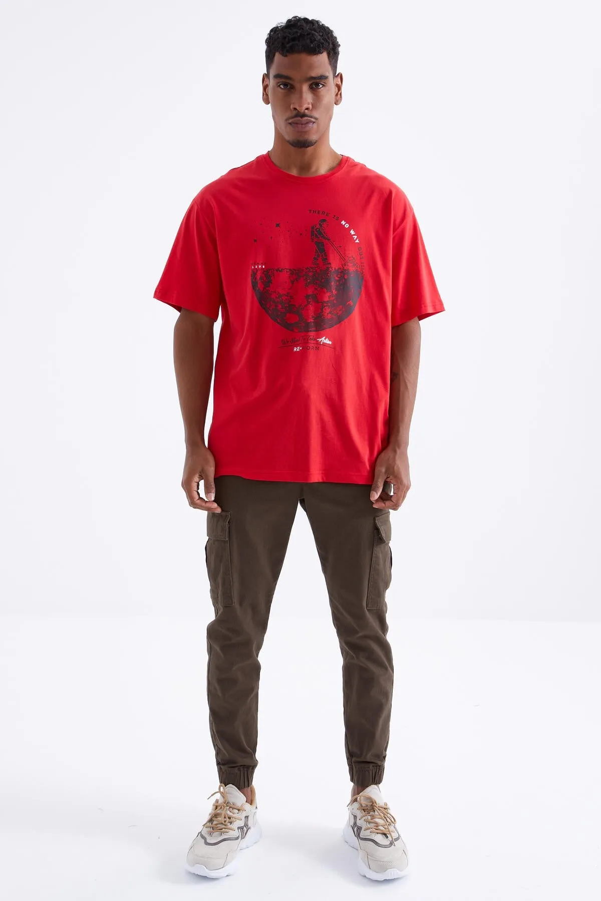 baskili o yaka erkek oversize t-shirt - 88098