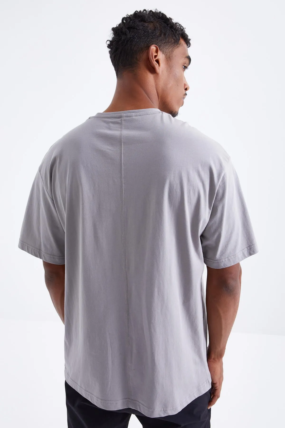 baskili o yaka erkek oversize t-shirt - 88098