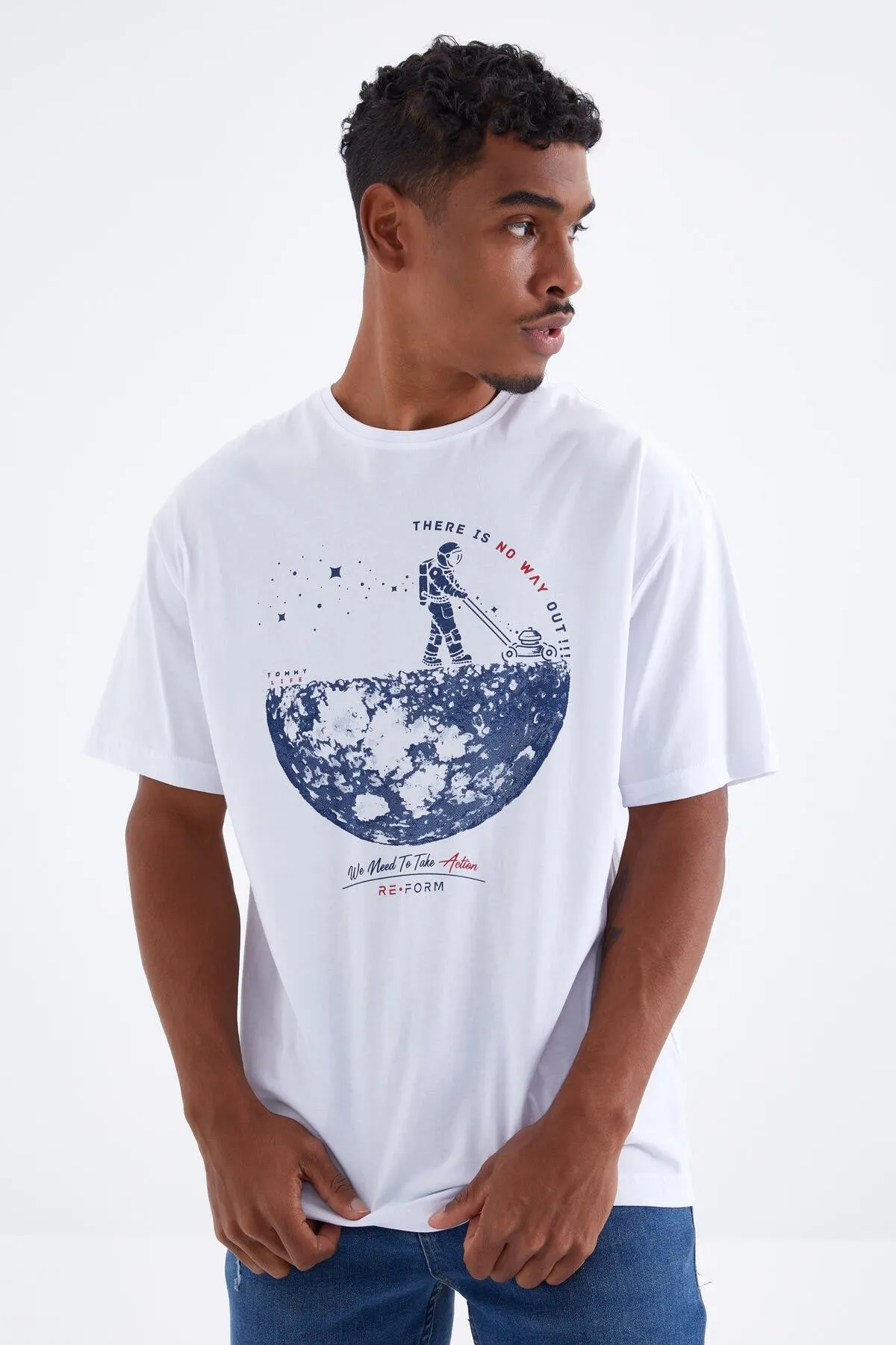 baskili o yaka erkek oversize t-shirt - 88098
