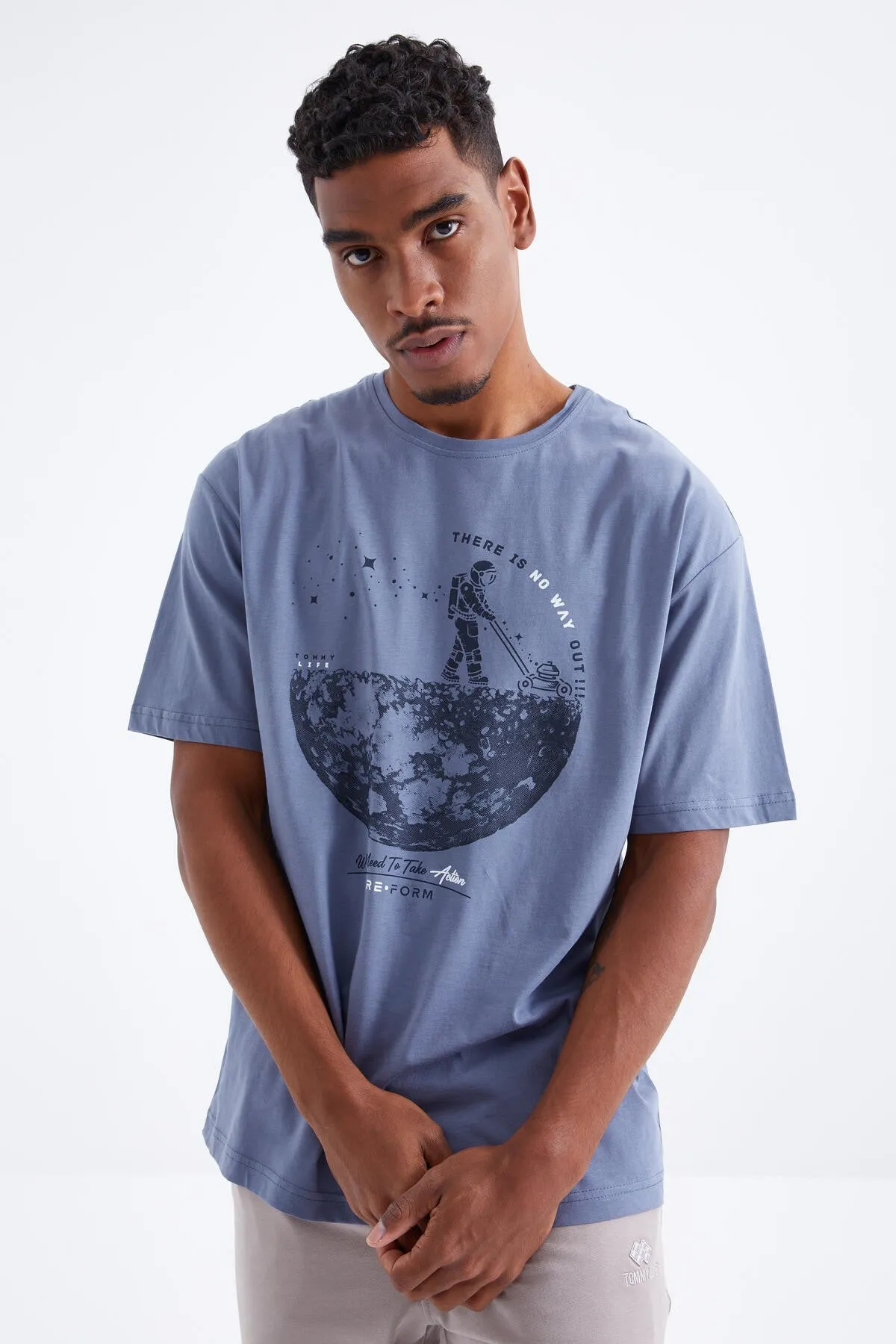 baskili o yaka erkek oversize t-shirt - 88098